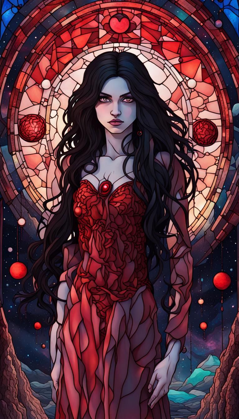 Cosmic Gothic Girl in Stained Glass Style
