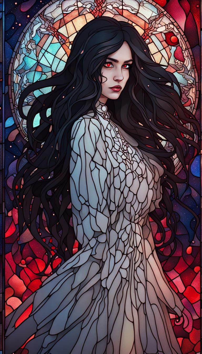 Stained Glass Cosmic Girl on Cosmic Landscape