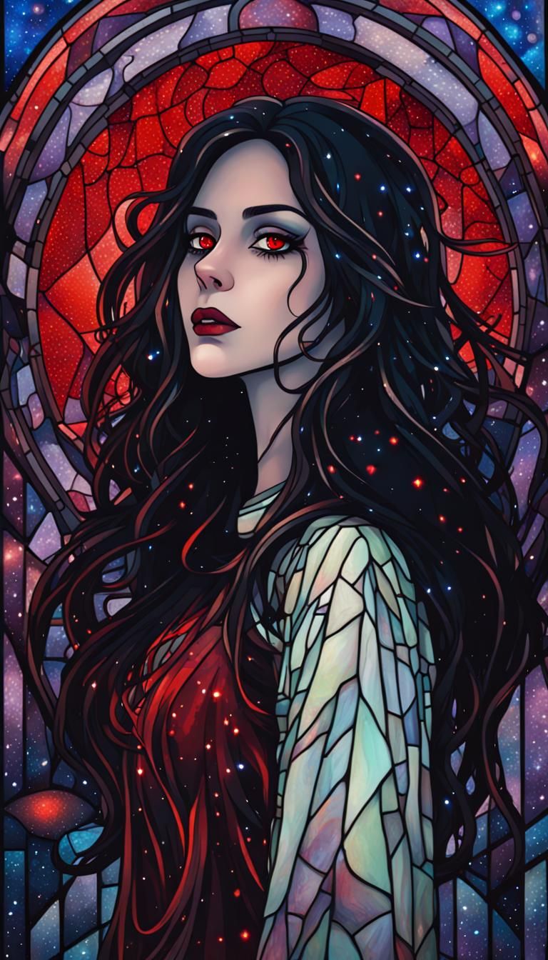 Stain Glass Cosmic Girl with Red Eyes