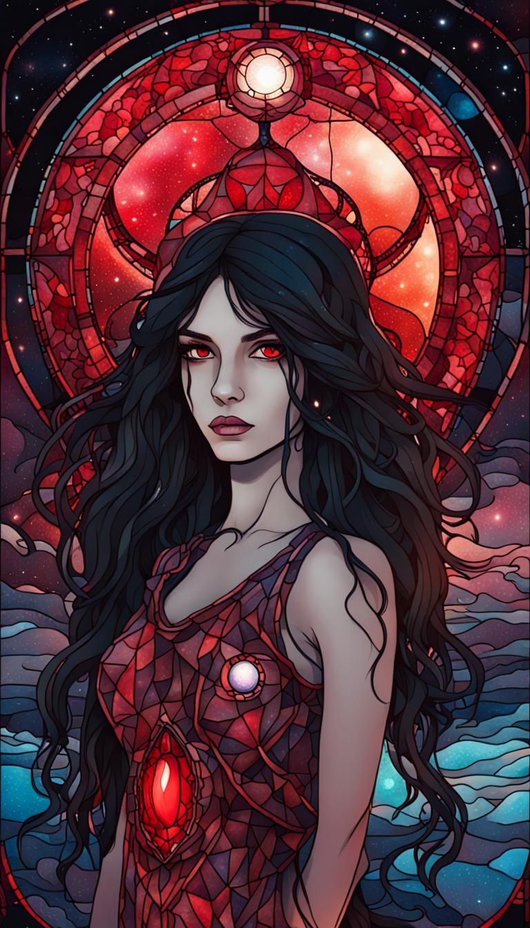 Stained Glass Cosmic Girl on Cosmic Landscape