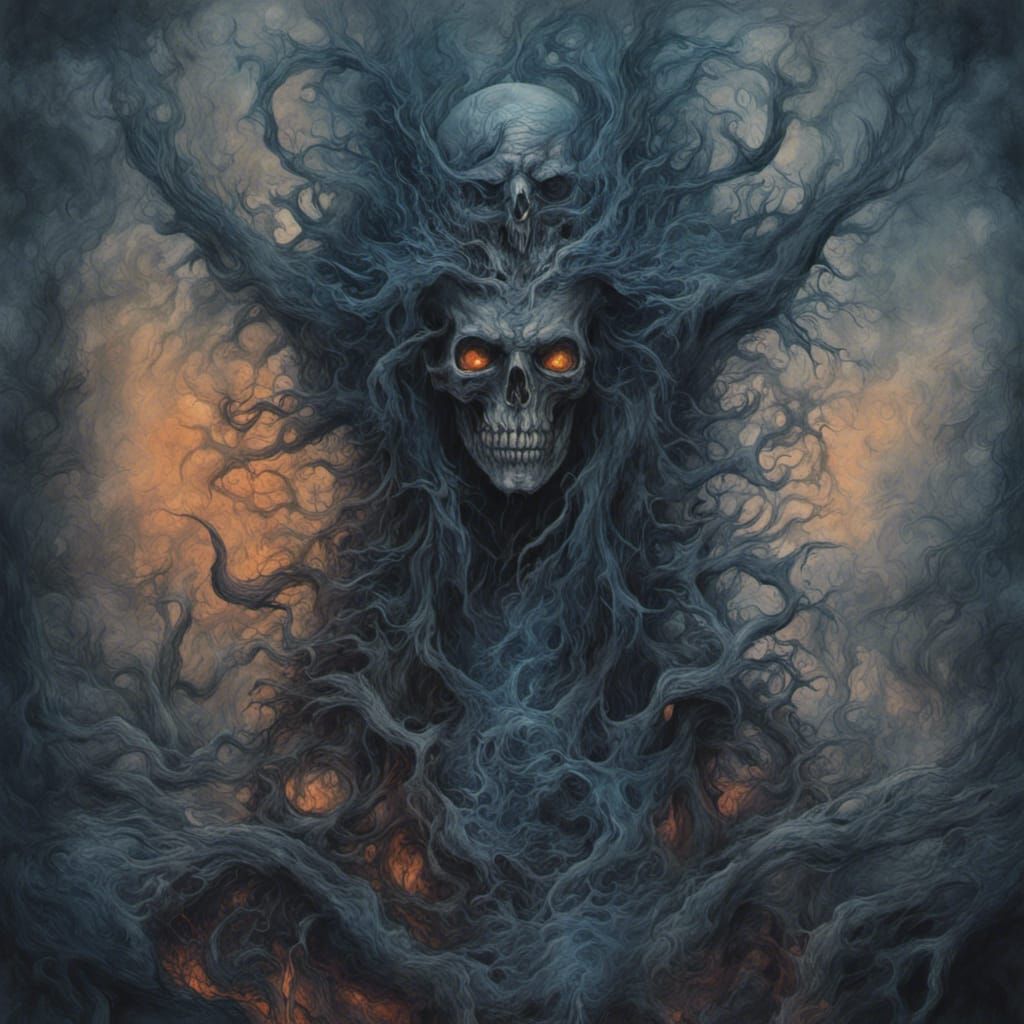 Demonic Figures Emerge from Deep Blue Mist