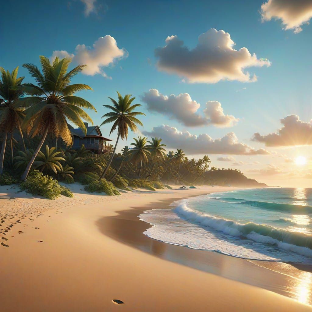 Serenely Captured Beachscape in Warm, Golden Light