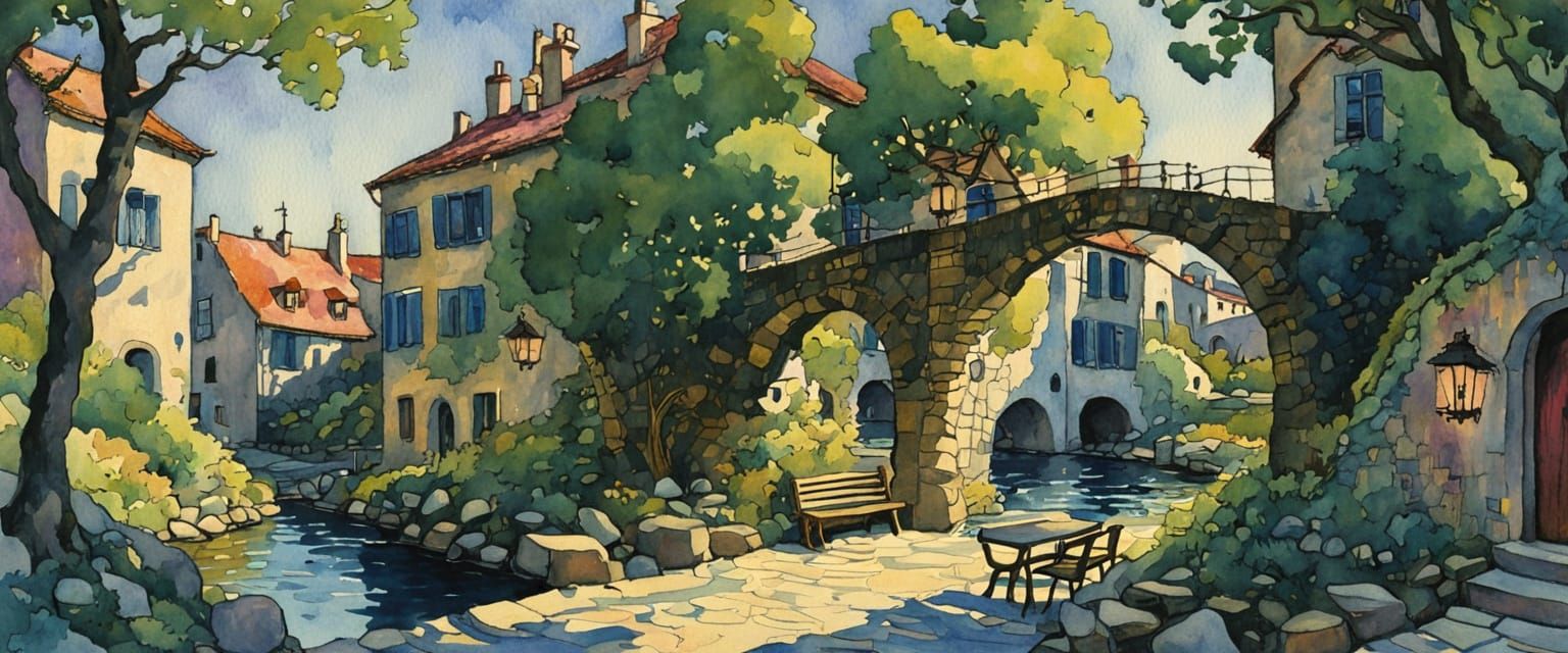 Charming Village Scene in Comic Book Style