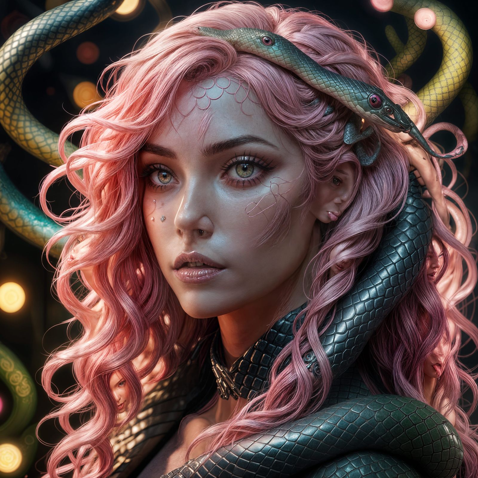 Anime Girl with Snake Features in 3D Style