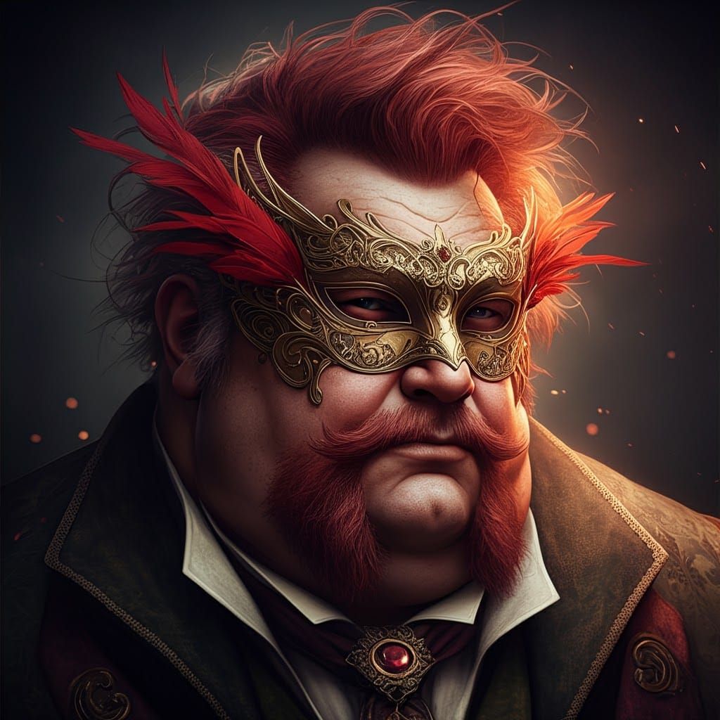 Flamboyant Masked Gentleman Portrait in Art Nouveau Style