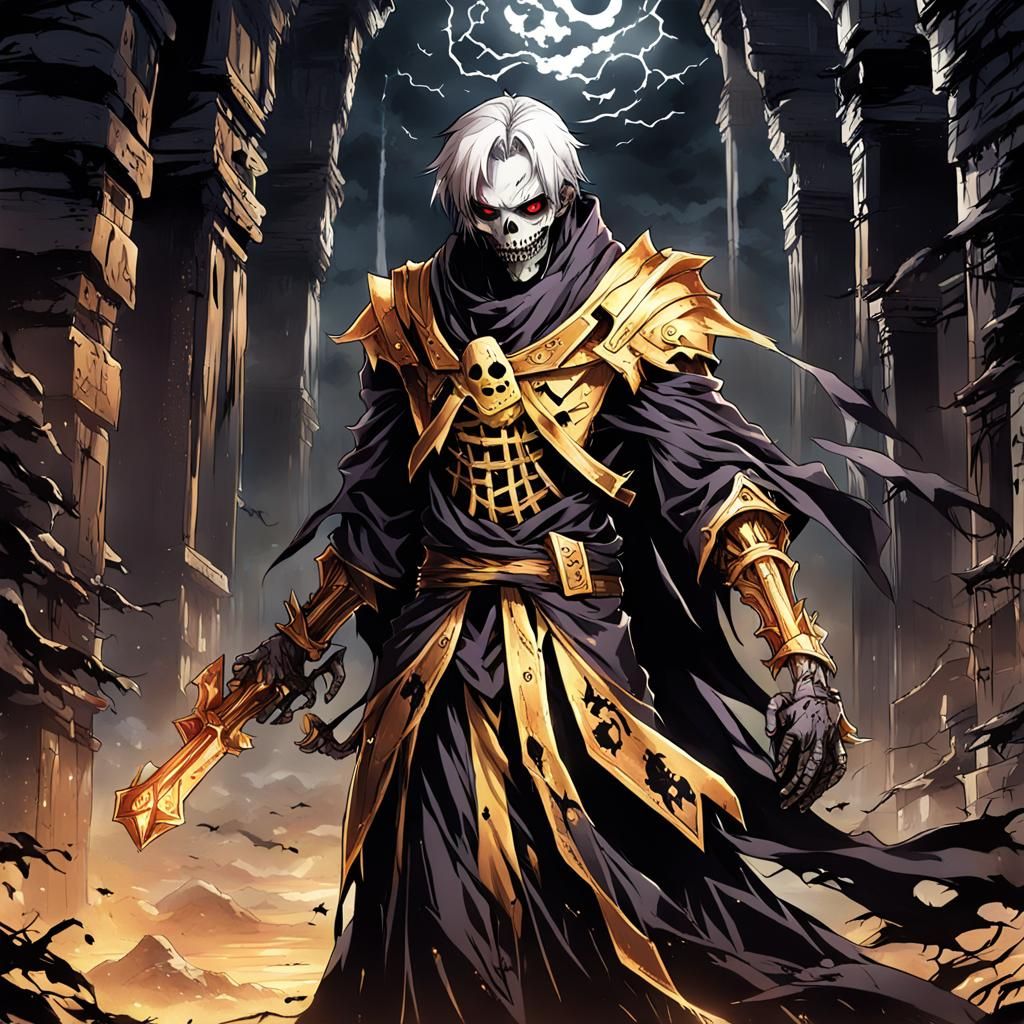 Dark Wraith Wielding Golden Club in Anime Style