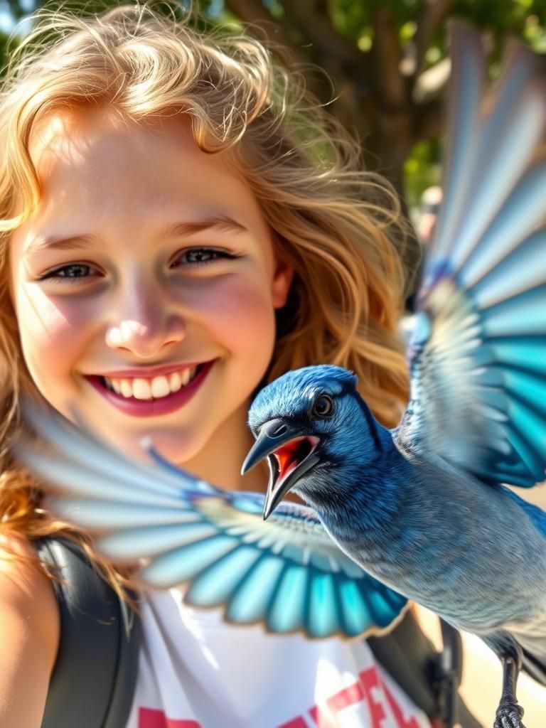 Blue Jay Photobombs Teenage Girl Selfie