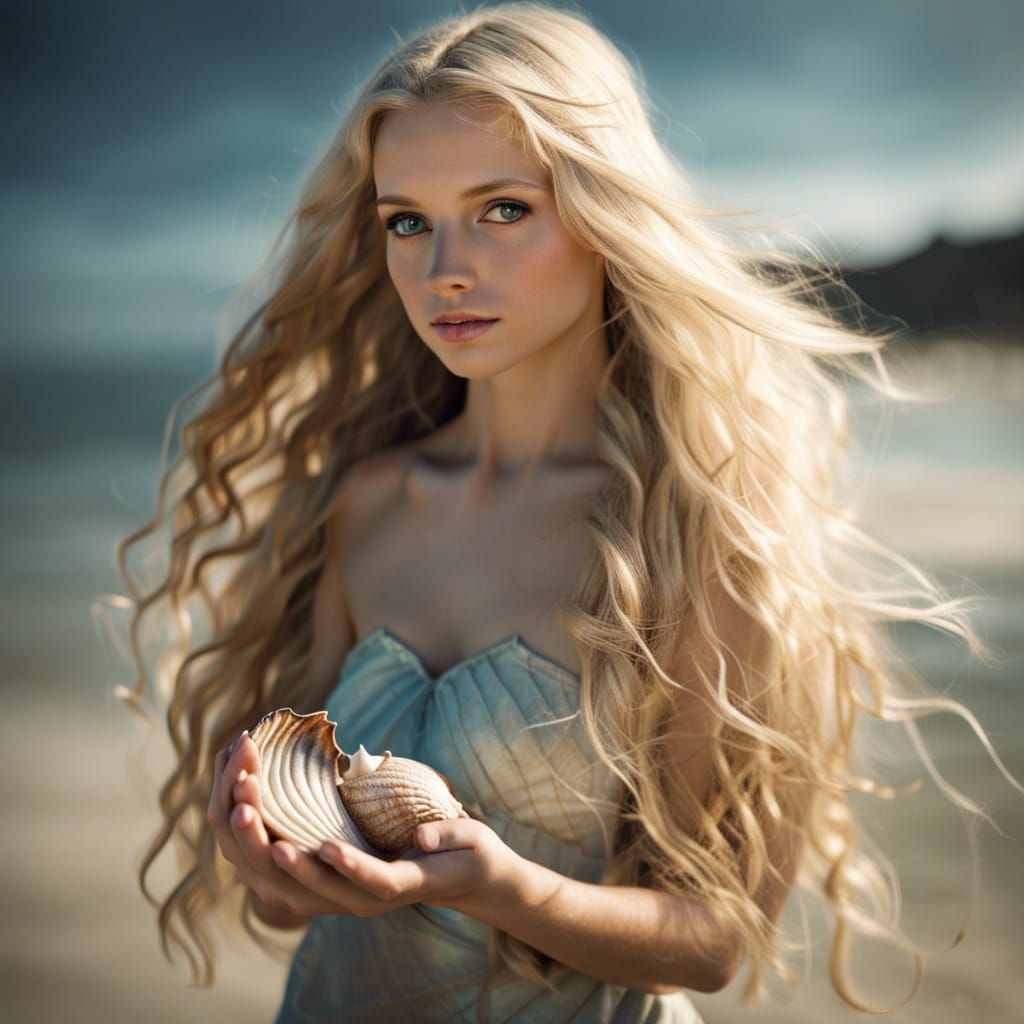 Mermaid with Shell on Beach in Dynamic Lighting