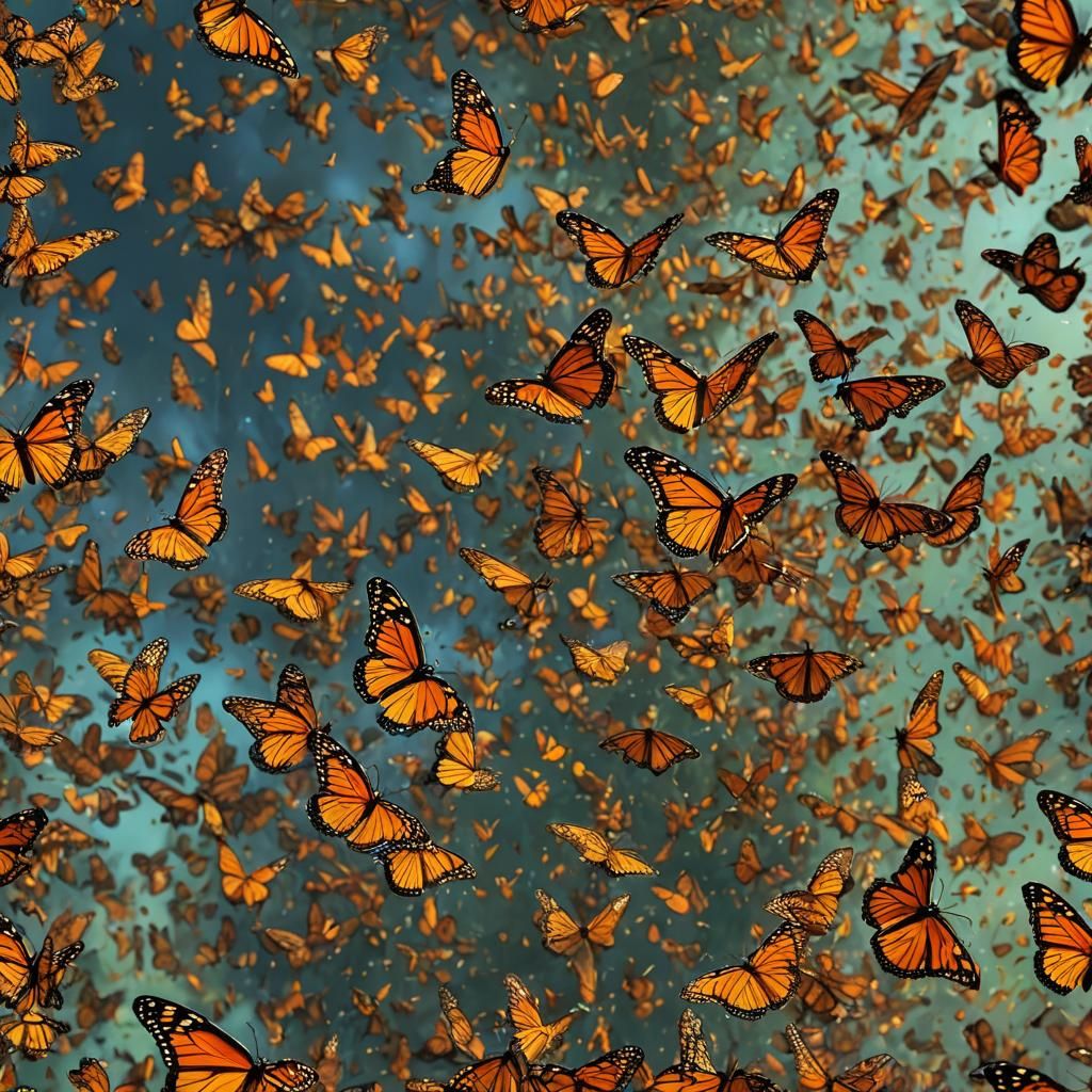 Monarch Butterfly Migration: Hyperrealistic Splash Art