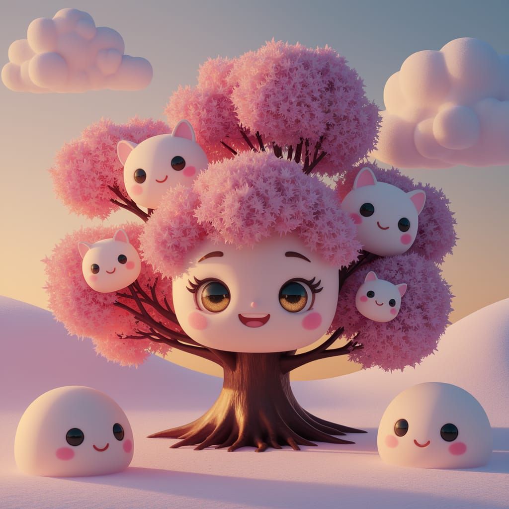 Kawaii Kidcore Tree in a Marshmallow Landscape