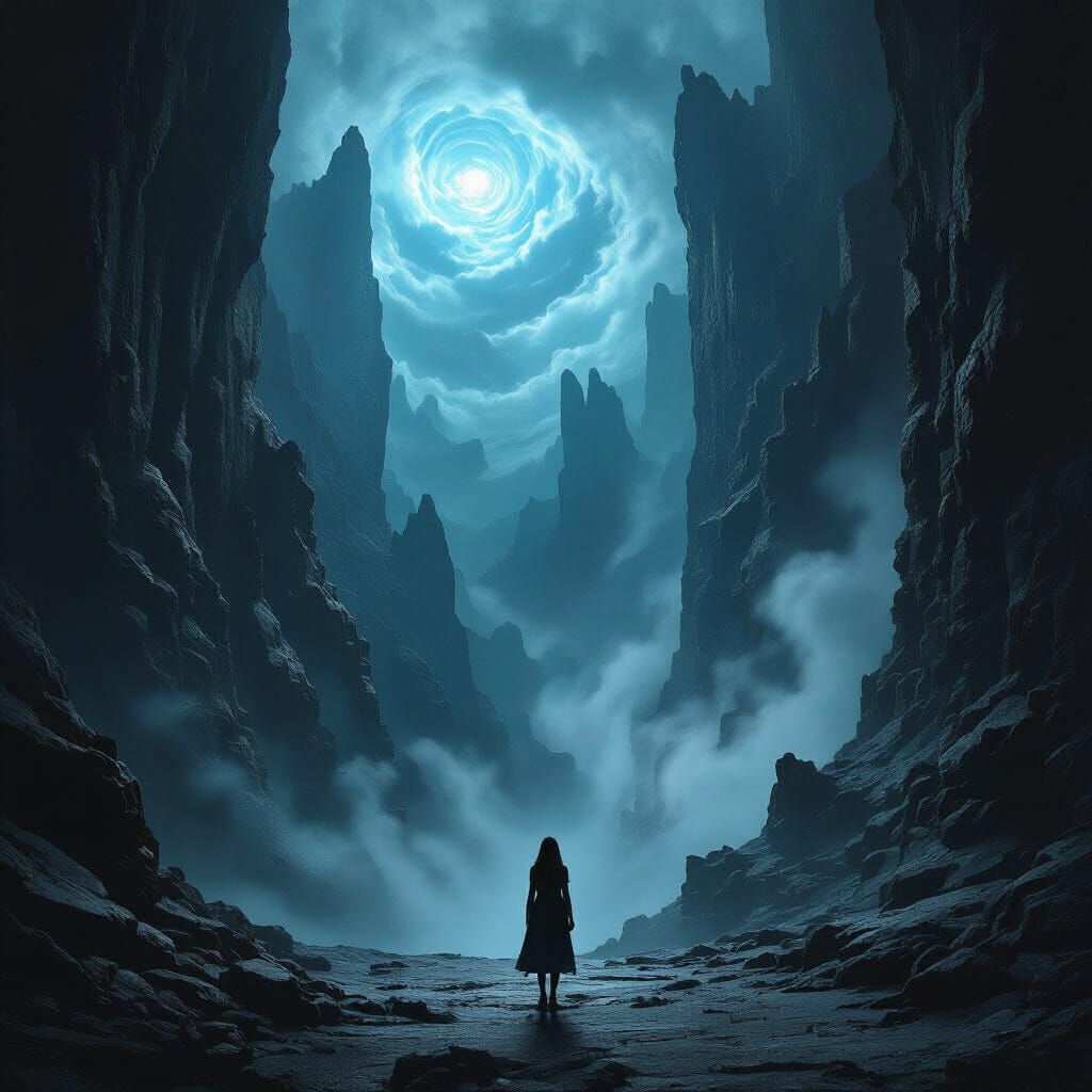 Woman at the Edge of a Dark Abyss