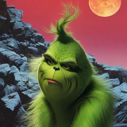 Grinch Moonlit Mountain in Dark Fantasy Style