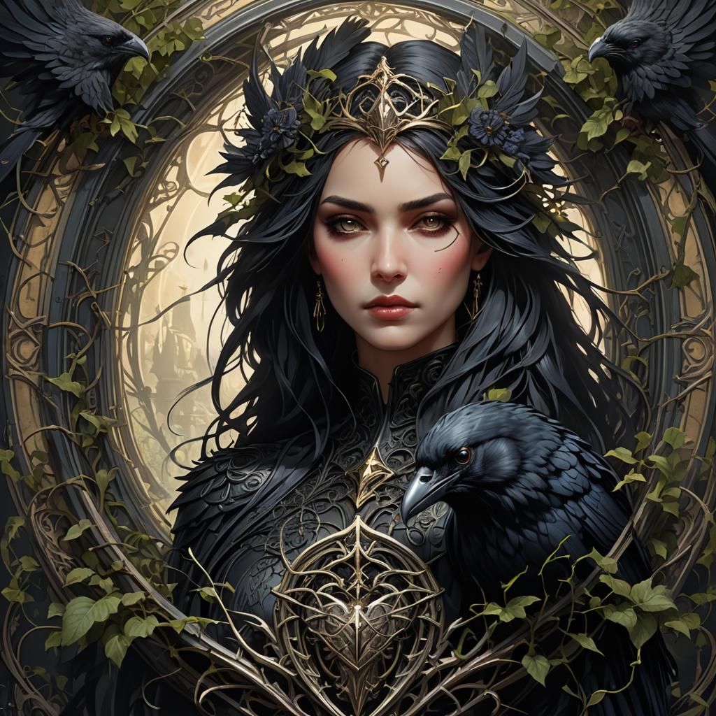 Gothic Raven Crest Concept Art in Dark Blues