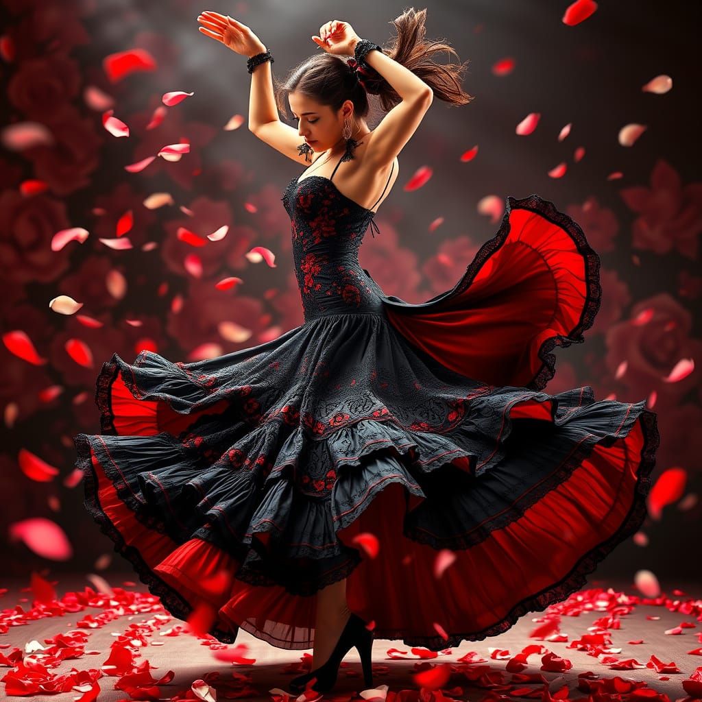 Fiery Flamenco Dancer in Anime Style with Dramatic Motion