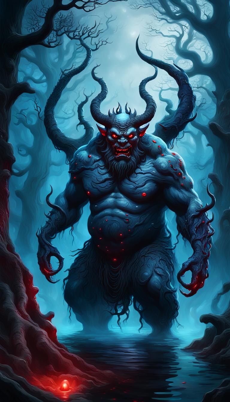 Menacing Oriental Demon Rises: A Surreal Dark Fantasy