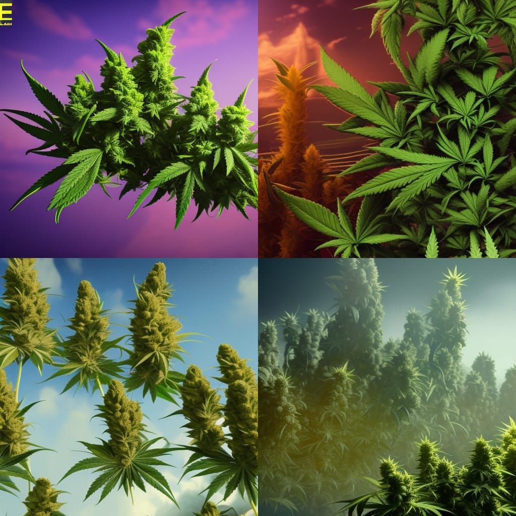 Cannabis Flowers Arranged as Private Jet, Detailed Painting