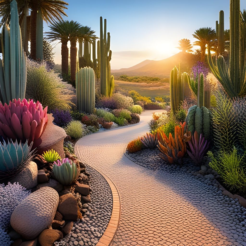Desert Garden Path with Succulents and Cacti