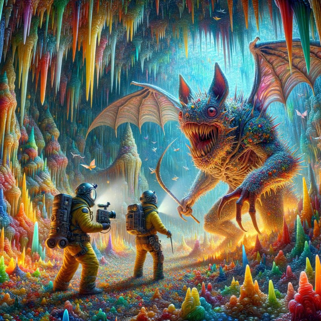 Hyperrealistic Bat Creatures Explore Glass Cave of Explosion...