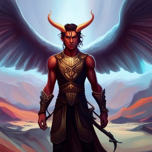 Dramatic Tiefling Prince with Wings Portrait