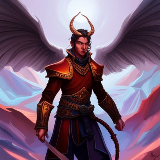 Winged Tiefling Prince: Hyperrealistic Splash Art Portrait
