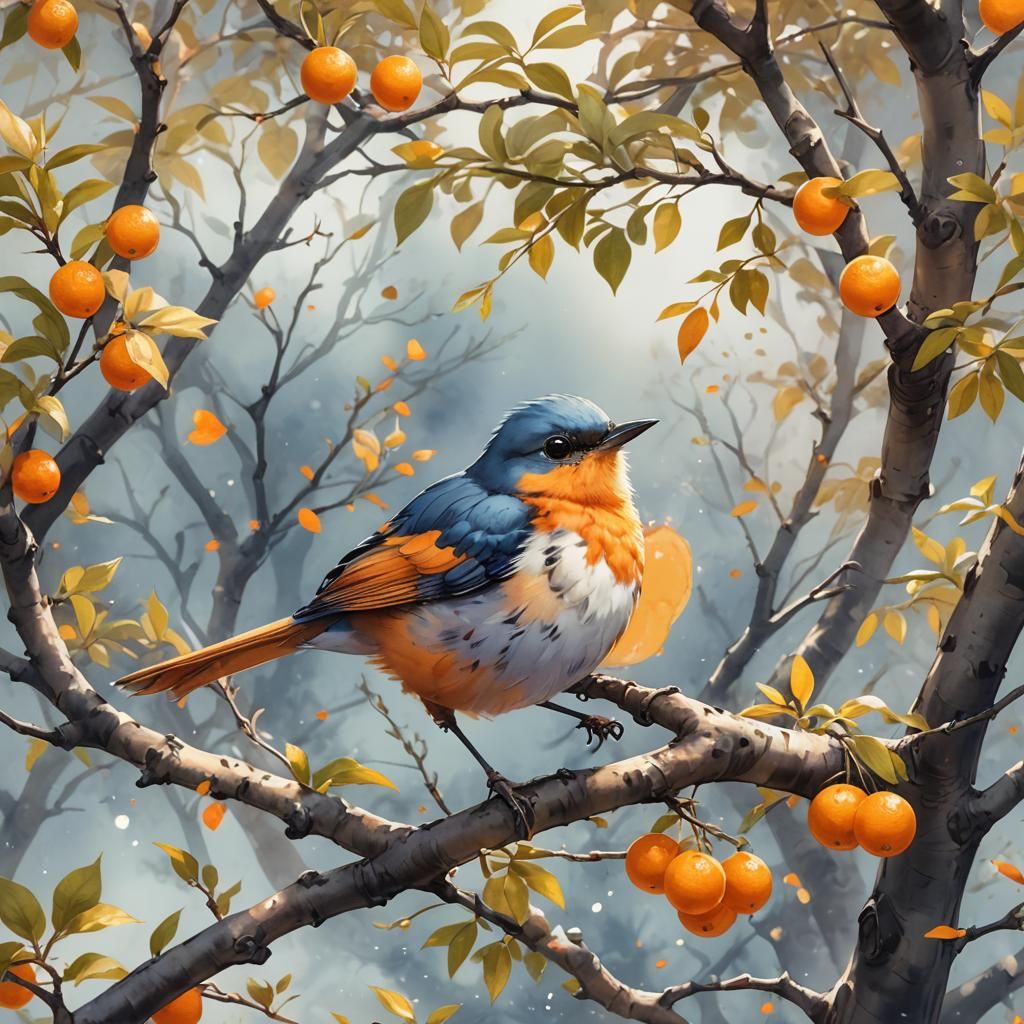 Cute Magical Bird Watercolor Anime Art