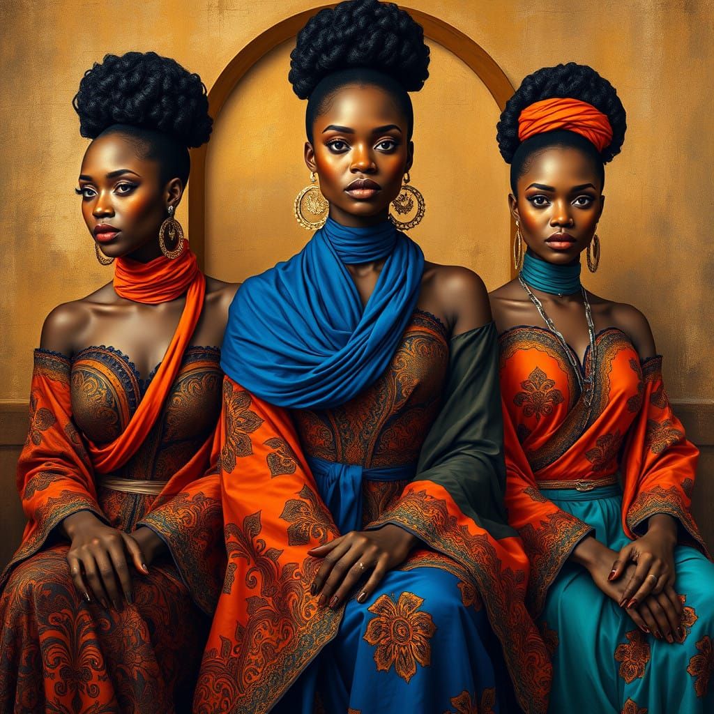 Three Elegant African American Women in Regal Harmony