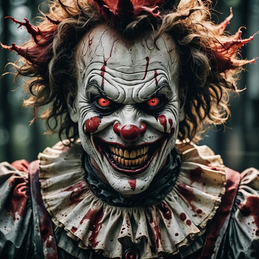 Menacing Clown Portrait with Blood-Stained Knife