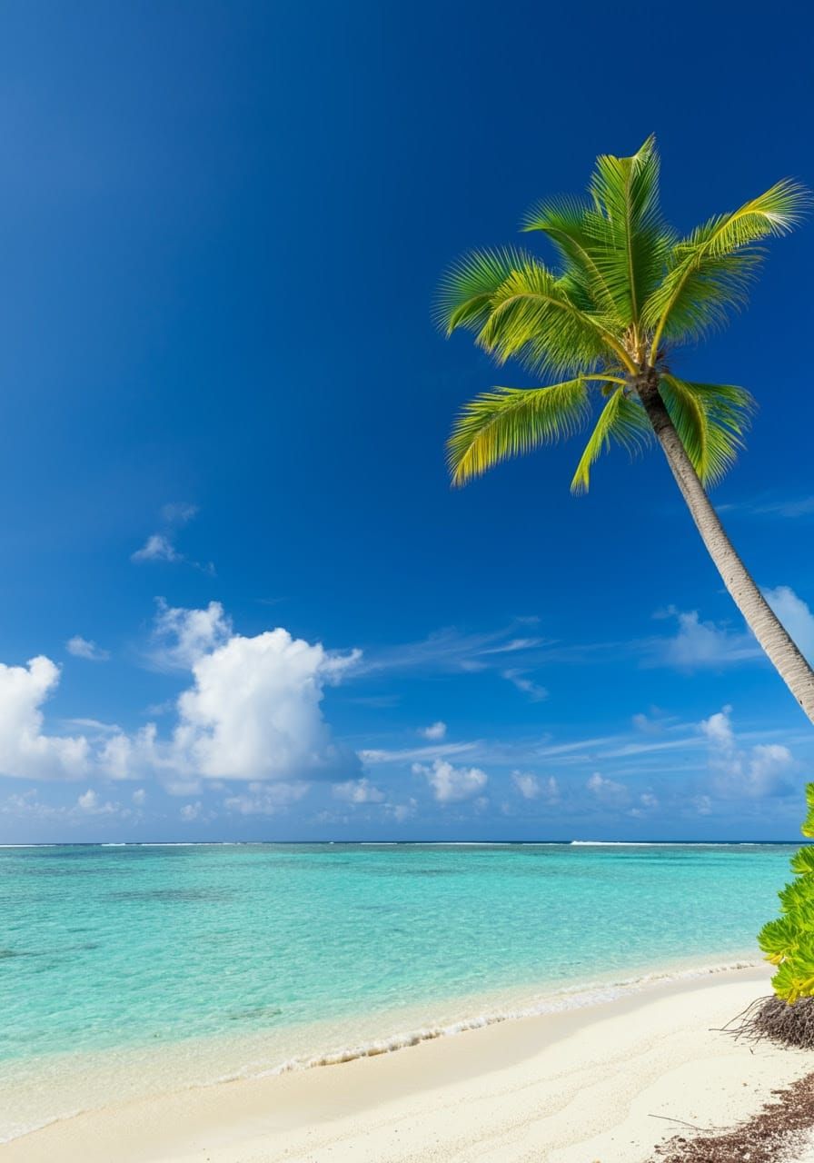 Tropical Beach in the Maldives with a Lone Palm Tree