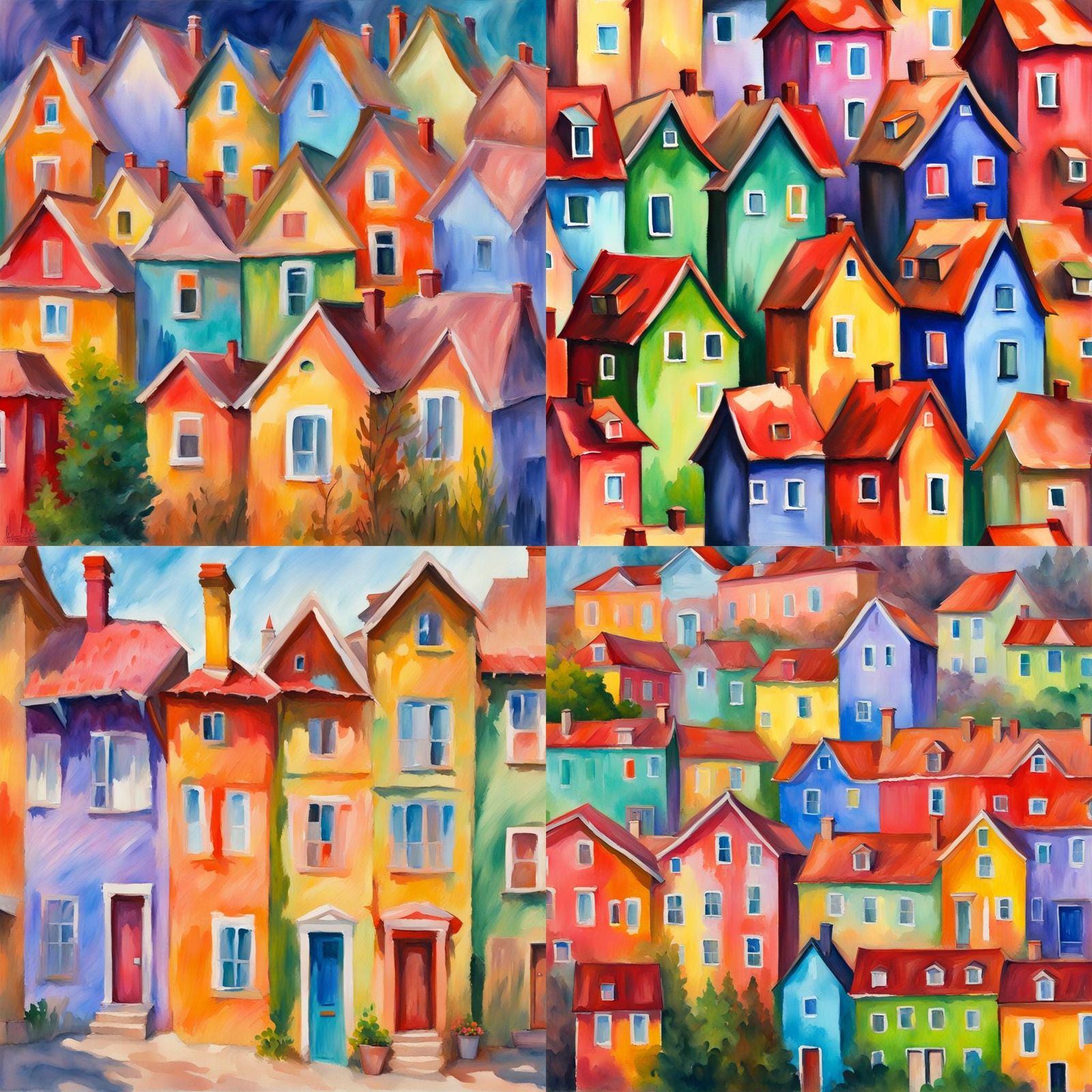 Colorful Houses as Gouache Watercolor Painting