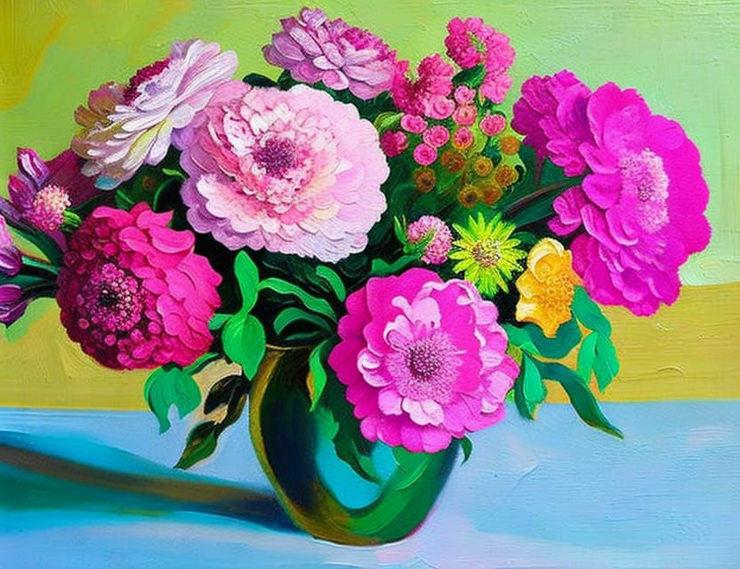 Pink Flowers in Neo-Impressionist Oil Painting Style