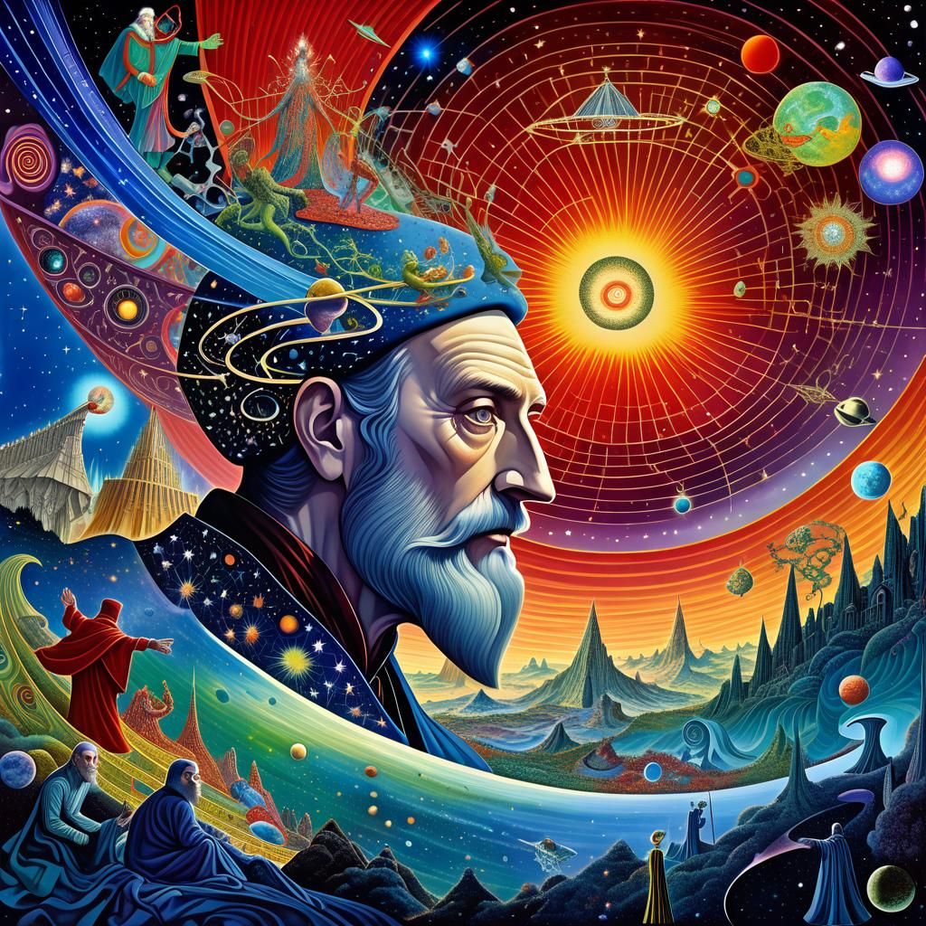 Cosmic Surrealism Inspired by Nostradamus' Prophecies