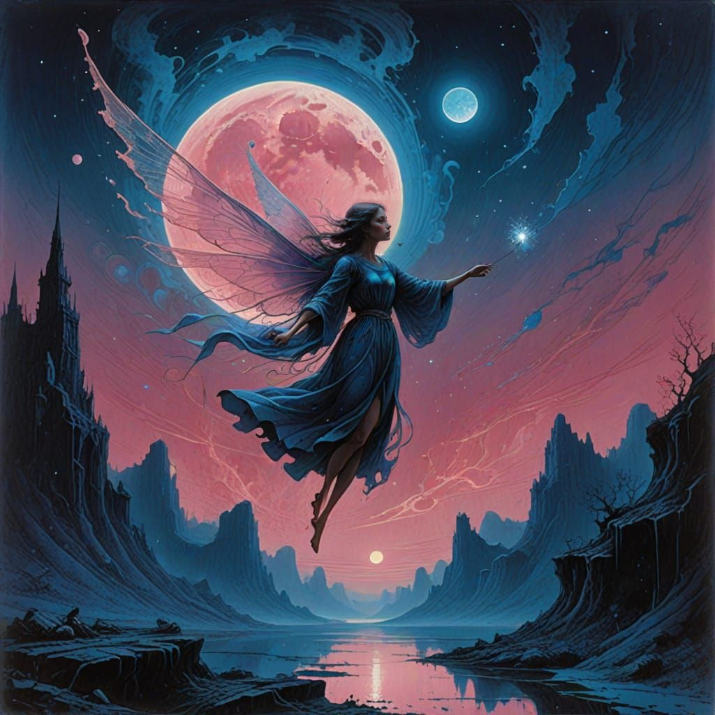 Fairy Dances Under Futuristic Moonlight
