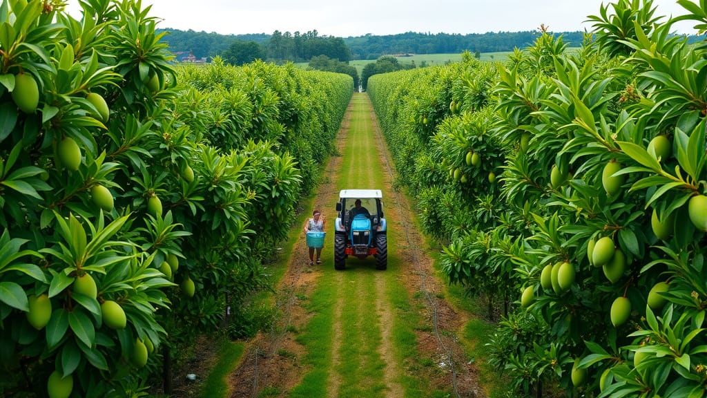 Aerial View of a Serene Mango Orchard