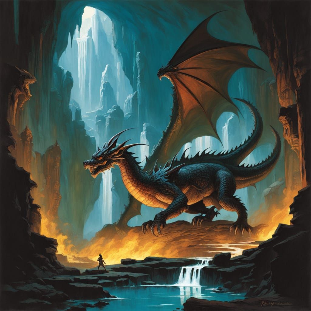 Dragon's Crystal Lair: A Dark Fantasy Scene