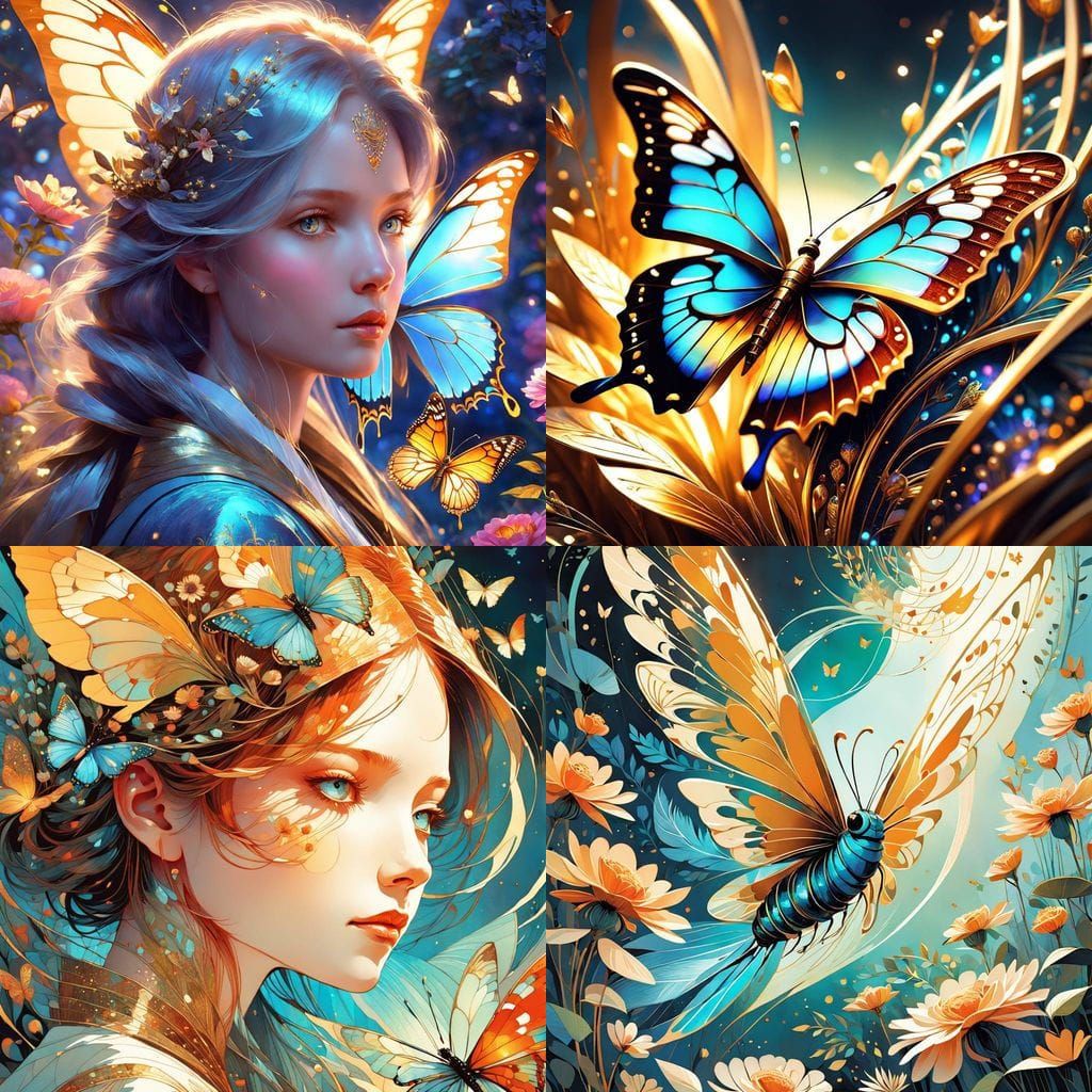 Ethereal Butterfly in Vibrant Garden: Digital Art