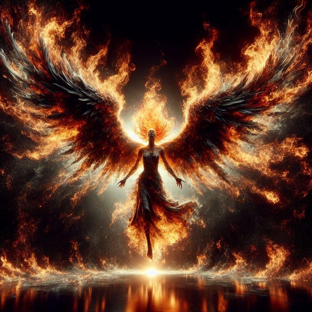 Firey Portraits - Fallen Angel on Fire - NC/DALLe3