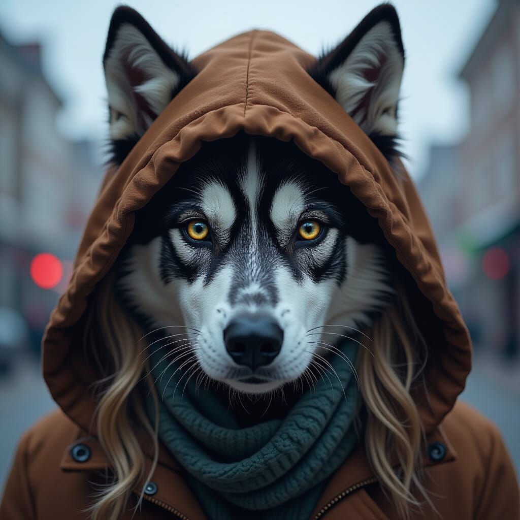 Hyperrealistic Therian with Dog Mask in Cinematic Scene