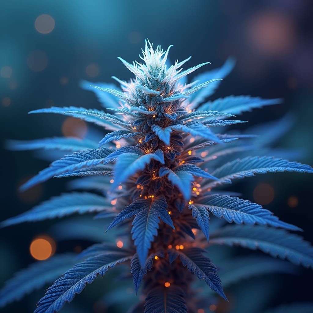 Mystical Glowing Cannabis Plant in Psychedelic Style