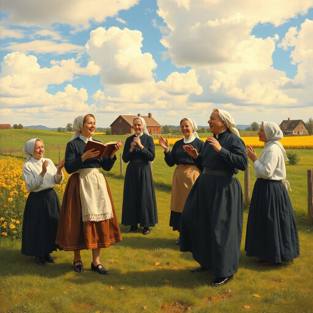 Amish Community Musical Performance in Folk Art Style