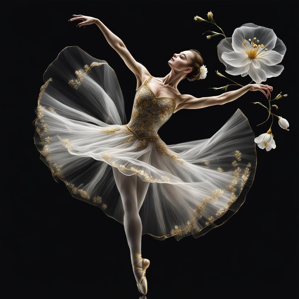 Transparent Ballerina with Floral Details in Digital Art