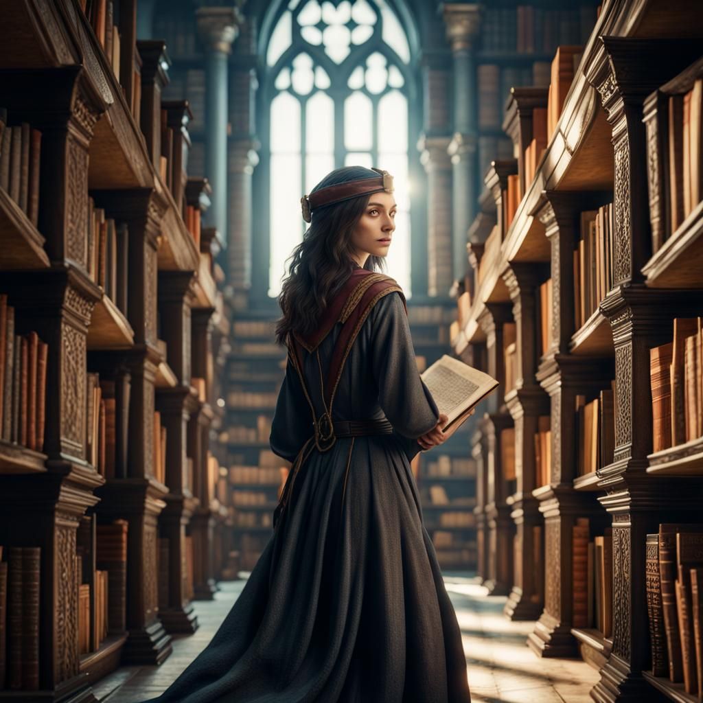 Female Wizard in Alexandria's Ancient Library