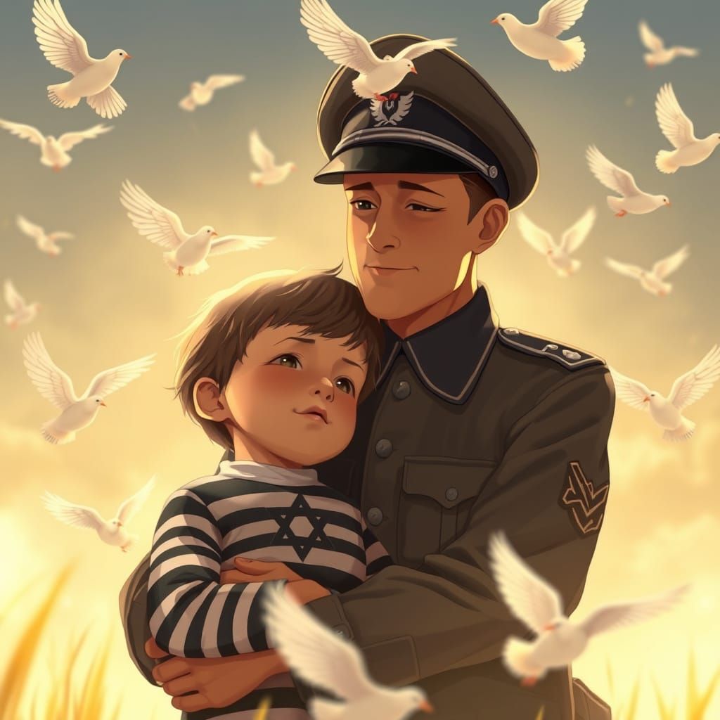 Officer's Embrace: A WWII Scene of Hope and Peace