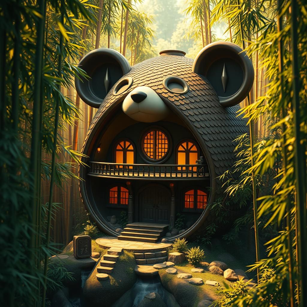 Detailed Panda House in Lush Bamboo Forest