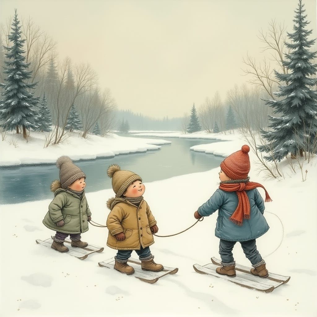 Whimsical Winter Wonderland in Watercolor Style