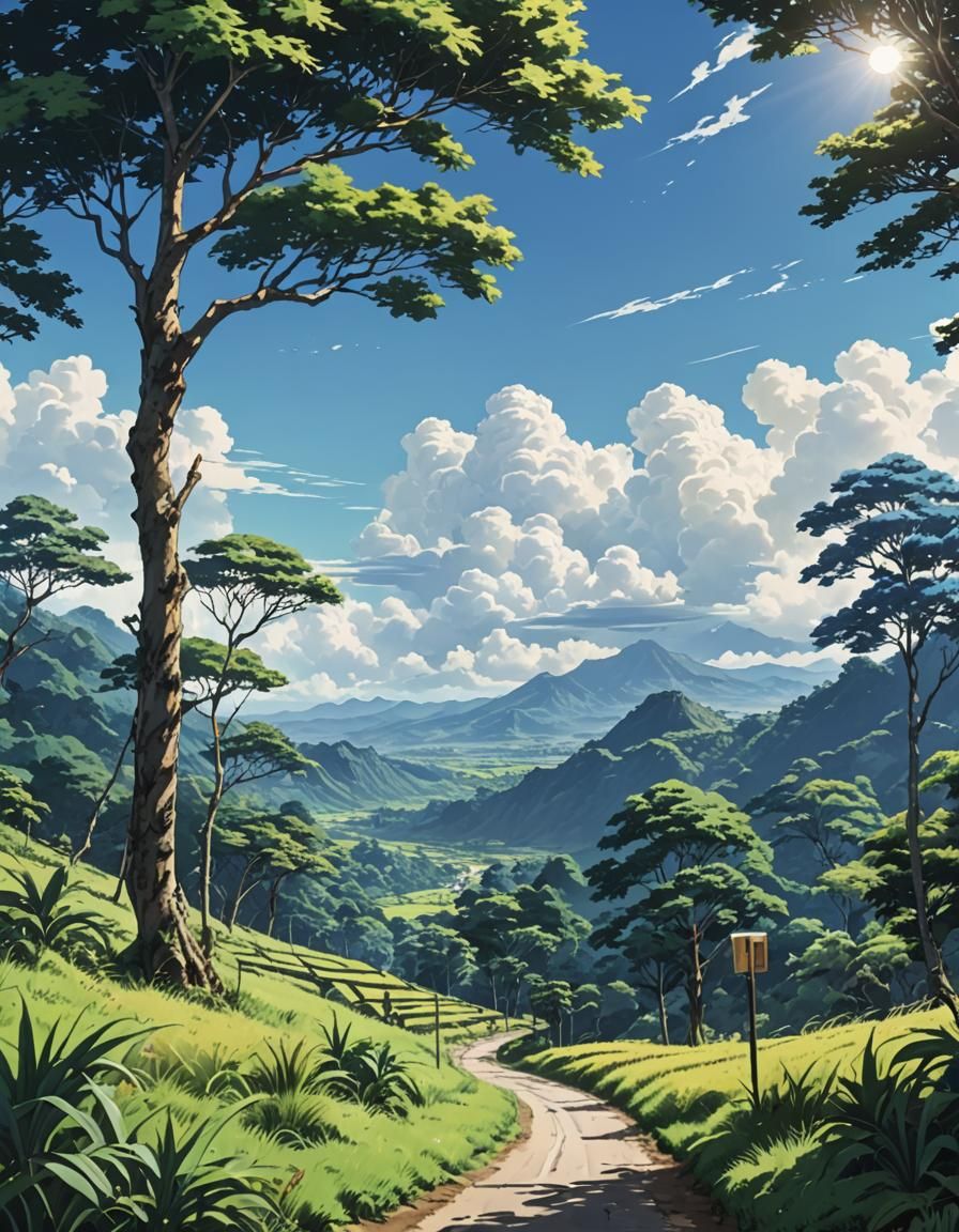 Mountain Highway Vista in Anime Style