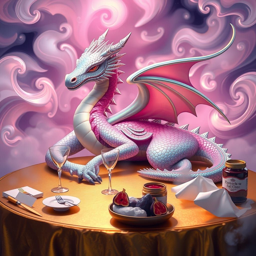 Iridescent Dragon Lounging in Pastel Mist