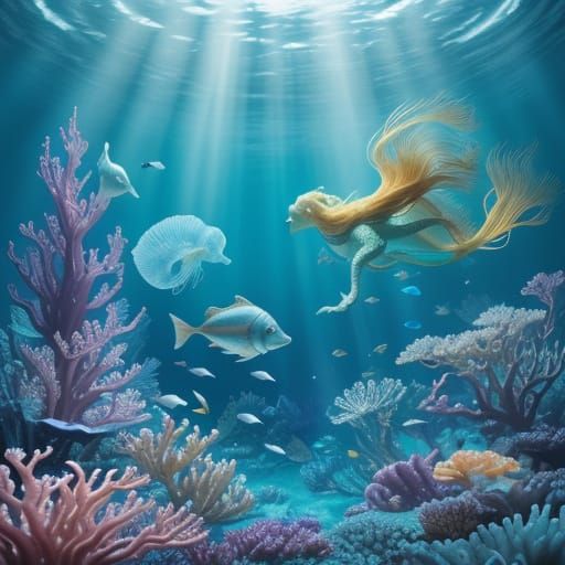 Luxurious Underwater Embrace in Vibrant Dreamlike Aquatic Sc...