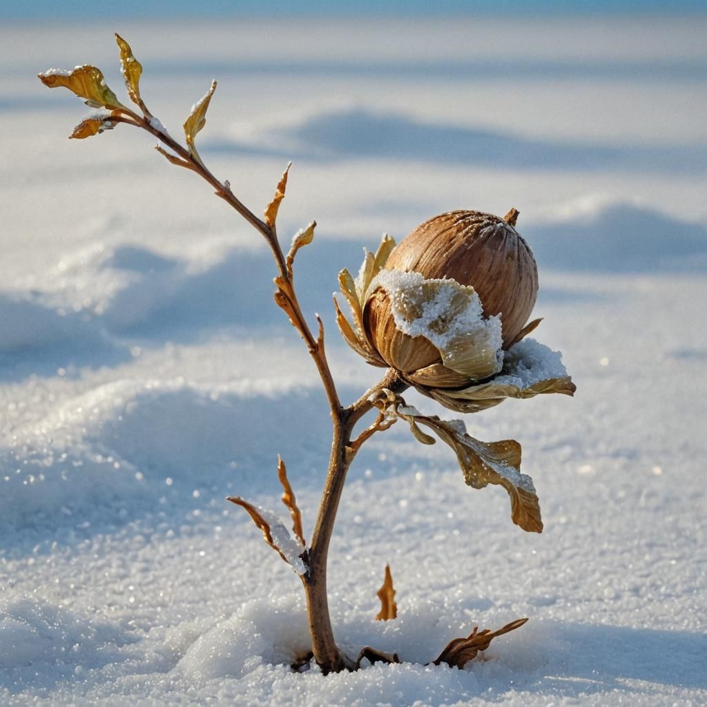 Acorn Sprouts in Snowy Landscape: A Van Gogh-Style Oil Paint...