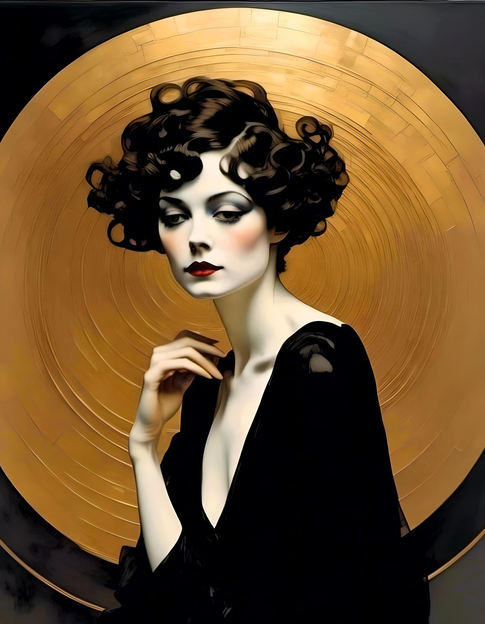 Jazz Age Woman with Curly Hair in Psychedelic Style