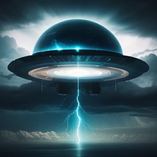 Eye-Shaped UFO in Lightning Sea: Digital Concept Art